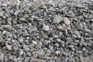 Large stones of different shapes close-up. there are a lot of small stones nearby.