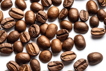 Morning Boost. Closeup of Espresso Coffee Beans on a White Background