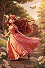 Obraz na płótnie Canvas Dreamy Amine Girl in a Long Princess Gown Generative AI