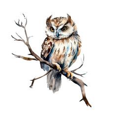 Naklejka premium AI-Generated illustration of an Owl- Watercolor Style