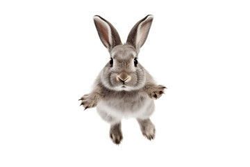 Energetic Grey Rabbit Jumping Up Towards the Camera