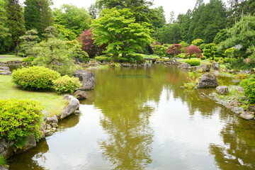 Fototapeta na wymiar Pond of Fujita Memorial Japanese Garden in Hirosaki, Aomori - 青森 弘前 藤田記念庭園 池
