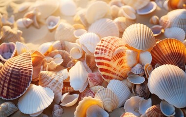 Mixes seashells scattered on the shoreline
