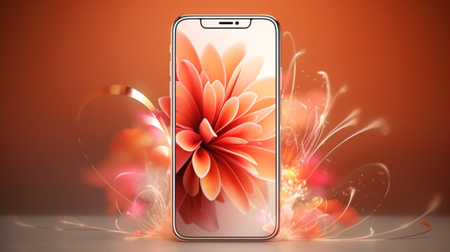 smartphone with flower advertising illustration. Generative Ai. 