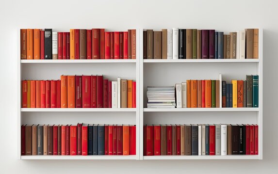 A minimalist photograph of a bookshelf displaying a curated selection of books, with clean lines and a contemporary aesthetic