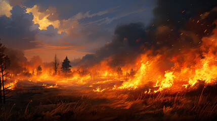 Field in fire photorealisticrealistic background 