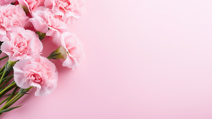 Naklejka na ściany i meble Carnation bouquet on pastel pink background with copy space 