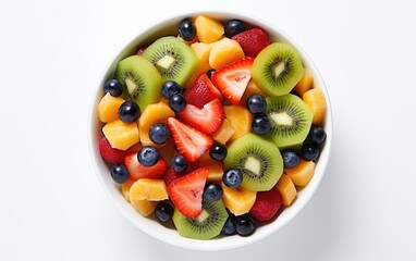 Bowl of fruit salad on a white background