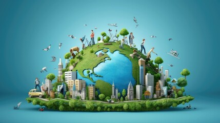 Eco-friendly Living and conservation, Concept art of Earth and animal life in different environments, Generative AI illustration