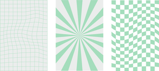 Y2k backgrounds. Waves, twirl pattern. Twisted and distorted texture in trendy retro 2000s style.  Green color. © Jenna