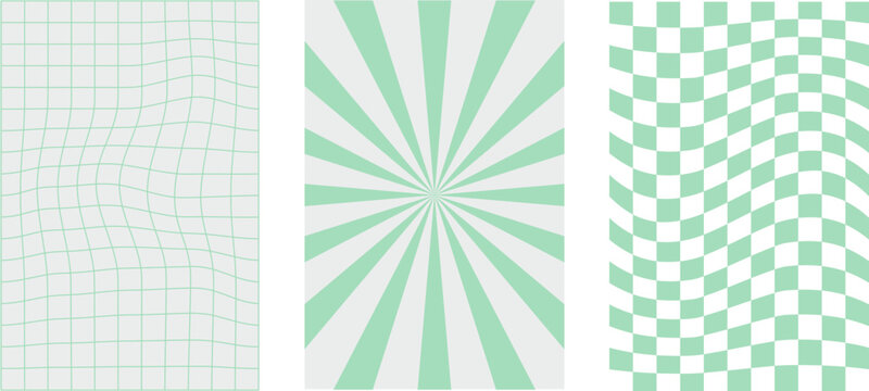 Y2k backgrounds. Waves, twirl pattern. Twisted and distorted texture in trendy retro 2000s style.  Green color.