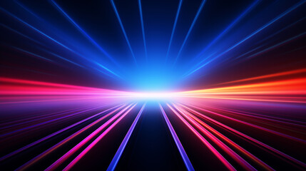 neon abstract background with outgoing rays from the center. Generative Ai. 