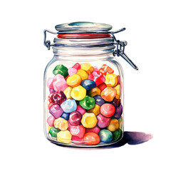 Jar of Colorful Sweets Candy Clipart isolated on Transparent Background.