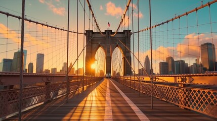 Iconic Brooklyn Bridge located in New York City, Generative AI.