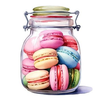 Jar of colorful Macarons Clipart isolated on Transparent Background.