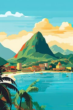 Saint Lucia - Castries retro poster (ai)
