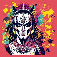 pop art cool modern tradicional warrior god illustration