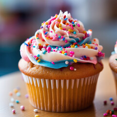 Delicious  cupcake on table background
