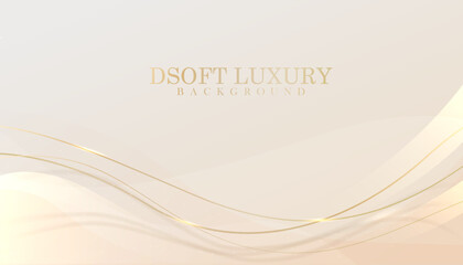 Elegant pastel light brown abstract background combined with golden line curve elements. Design element for wedding invitation, greeting card. Elegant realistic paper cut style 3d.