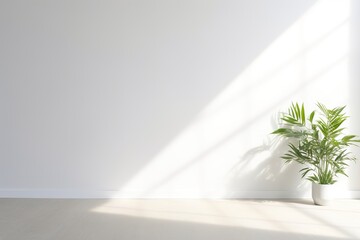 Minimalistic light interior background with blurred foliage shadows. Made with Generative AI.