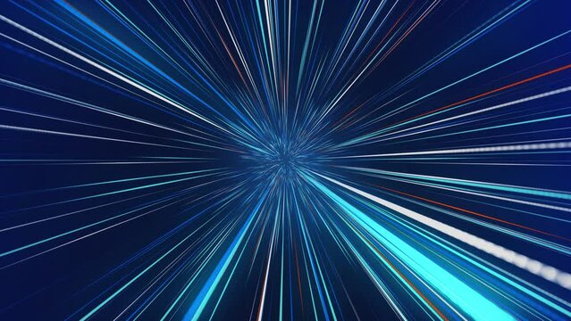4K Background of Futuristic stream of neon rays. Particle trails. Communication technology. Information transfer cyberspace. Rays of light motion. hi-tec science Fiction Hyperspace Time Travel.