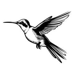 Fototapeta premium Hummingbird’s silhouette, Hummingbirds mascot logo, Hummingbirds Black and White Animal Symbol Design, Bird icon.