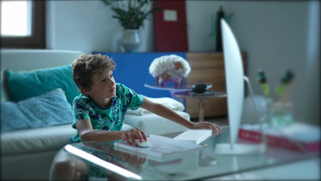 Young boy browsing internet online in front of computer screen