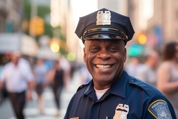 NYPD police officer in New York. NYPD is the largest police force in the United States. - obrazy, fototapety, plakaty