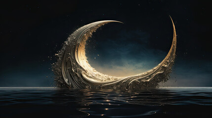 Obraz na płótnie Canvas Epic crescent moon in the water, abstract art, fantasy wallpaper, background, moonlight