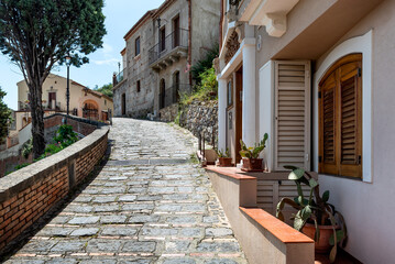 Fototapeta na wymiar Alleys of Savoca, a commune in the Province of Messina, Sicily, Italy