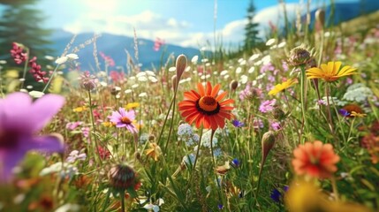 Fototapeta na wymiar Lush and vibrant flower meadow