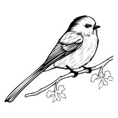 Long tailed tit silhouette, Long tailed tit mascot logo, Long tailed tit Black and White Animal Symbol Design, Bird icon.