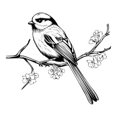 Long tailed tit silhouette, Long tailed tit mascot logo, Long tailed tit Black and White Animal Symbol Design, Bird icon.