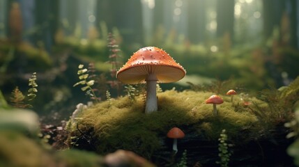 Mushroom nestled a forest
