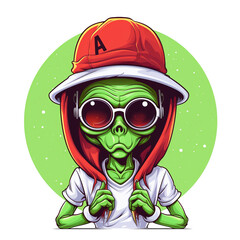hiphop alien on white background - obrazy, fototapety, plakaty