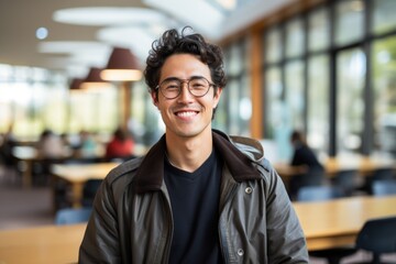 Cheerful male international student at a university library
