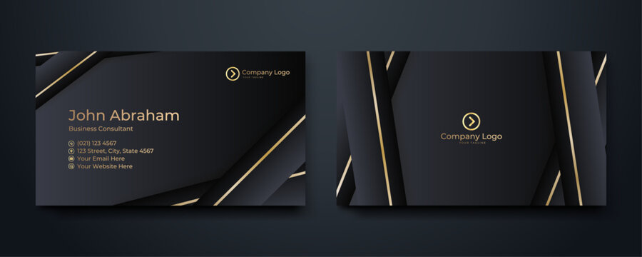 vector dark business card with black and gold background