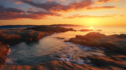 Fototapeta na wymiar Panoramic sunset view by the sea