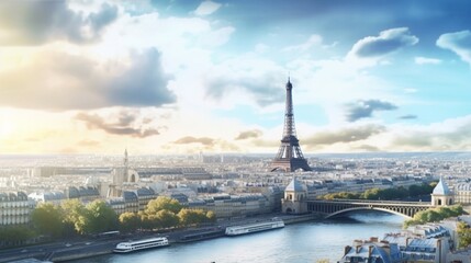 Fototapeta na wymiar Panoramic view capturing the Paris skyline with the Eiffel Tower 