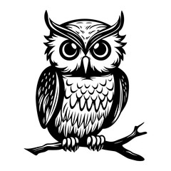 Owl silhouette, Owl mascot logo, Owl Black and White Animal Symbol Design, Bird icon.