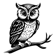 Owl silhouette, Owl mascot logo, Owl Black and White Animal Symbol Design, Bird icon.