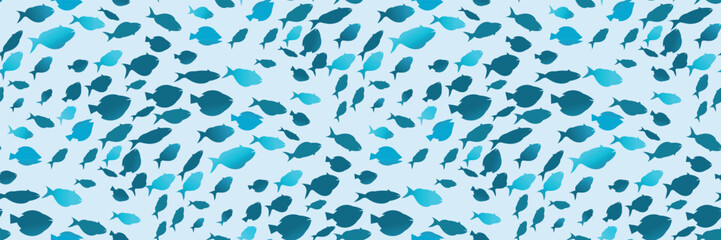 Seamless pattern with a flock of fish on a white background. Fish wave print. Vector illustration. Sea fish shoal. Ocean, marine backdrop, universal pattern. - 626006755