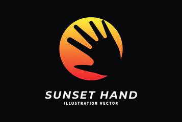 Sunset Sunrise with Hand Silhouette Icon Illustration Vector
