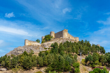 Fototapeta na wymiar Castle of Aguilar de Campoo, of medieval origin in the town of Aguilar de Campoo, Palencia, Castilla y León, Spain.