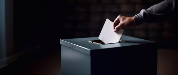 Voter putting ballot Into voting box. Generative AI.