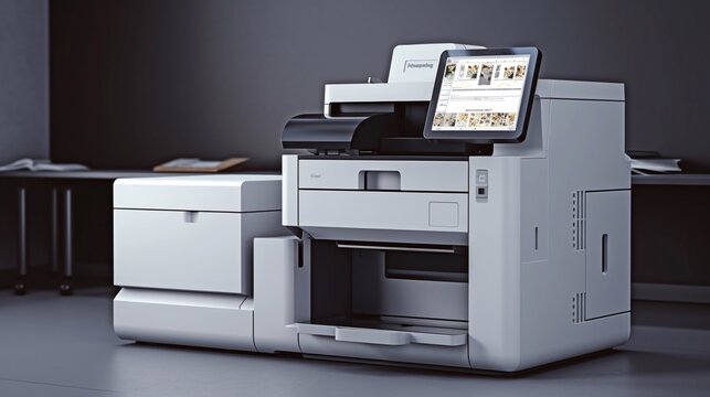 A close-up of a copier or network printer in an office. Generative AI.