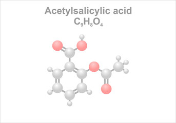 Simplified scheme of the acetylsalicylic acid molecule. Use as pain reliever and blood thinner.