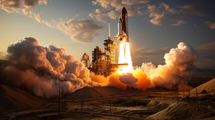 First space shuttle launch on April 12, 1981. Generative AI. - obrazy, fototapety, plakaty