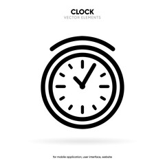Time and clock icon. Clock icon in trendy flat and line style isolated on background. Icons for date, time, era, duration, period, span, hour, minute, watch, timer, time keeper.