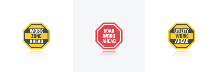 Road Work Ahead sign Icon.Utility Work Ahead Traffic Road Sign,Warning red Road sign Isolated on White Background.Vector illustration.